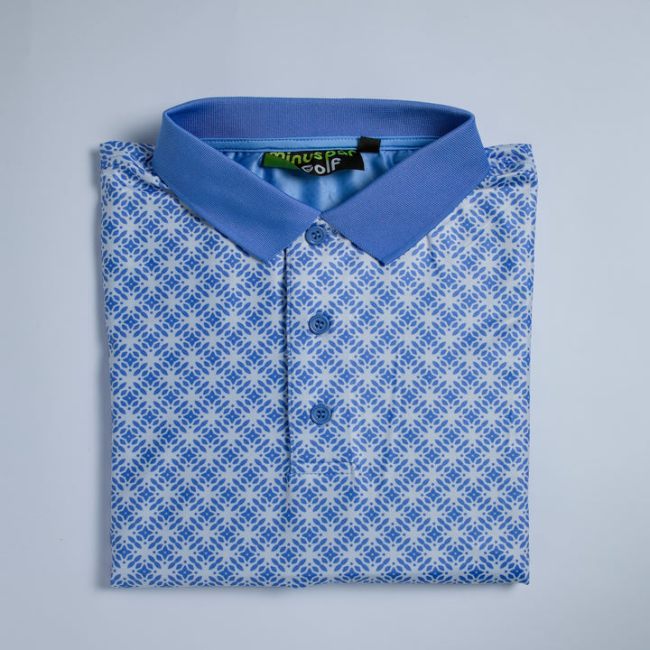 Golf Polo Shirt- Blue And White Pattern